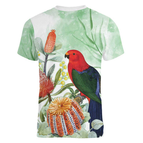 King Parrot Australia Women V-Neck T-Shirt Alisterus Scapularis Banksia Watercolor - Aussie Hoodie