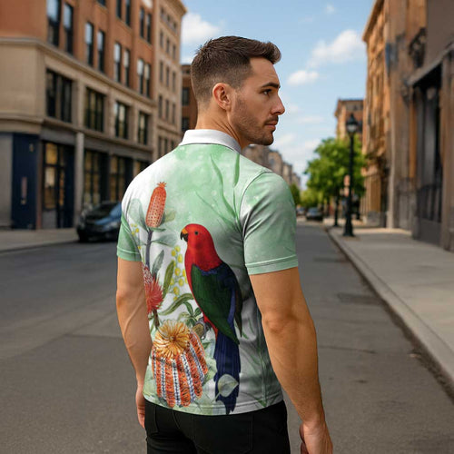 King Parrot Australia Zipper Polo Shirt Alisterus Scapularis Banksia Watercolor - Aussie Hoodie