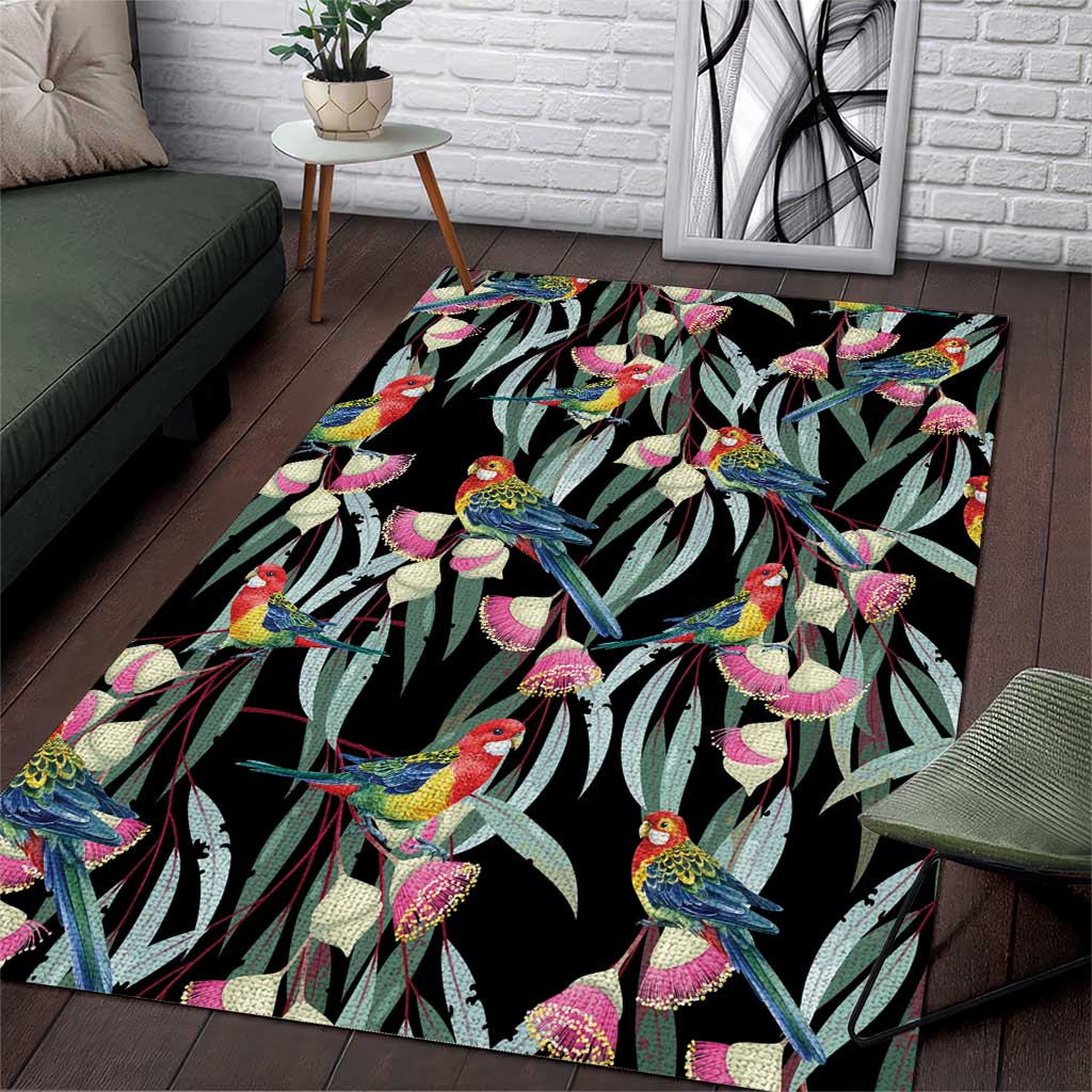 Eastern Rosella Australia Area Rug Eucalyptus Blossom Seamless Style - Aussie Hoodie