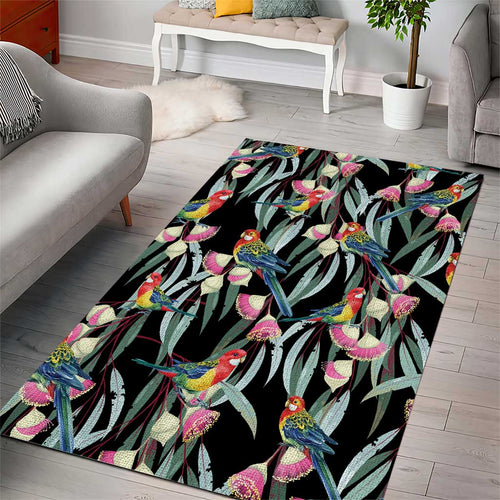 Eastern Rosella Australia Area Rug Eucalyptus Blossom Seamless Style - Aussie Hoodie