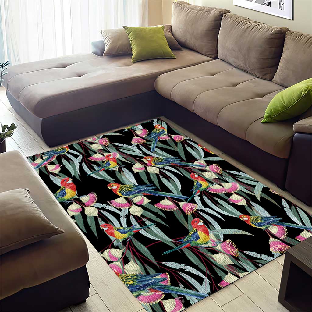 Eastern Rosella Australia Area Rug Eucalyptus Blossom Seamless Style - Aussie Hoodie