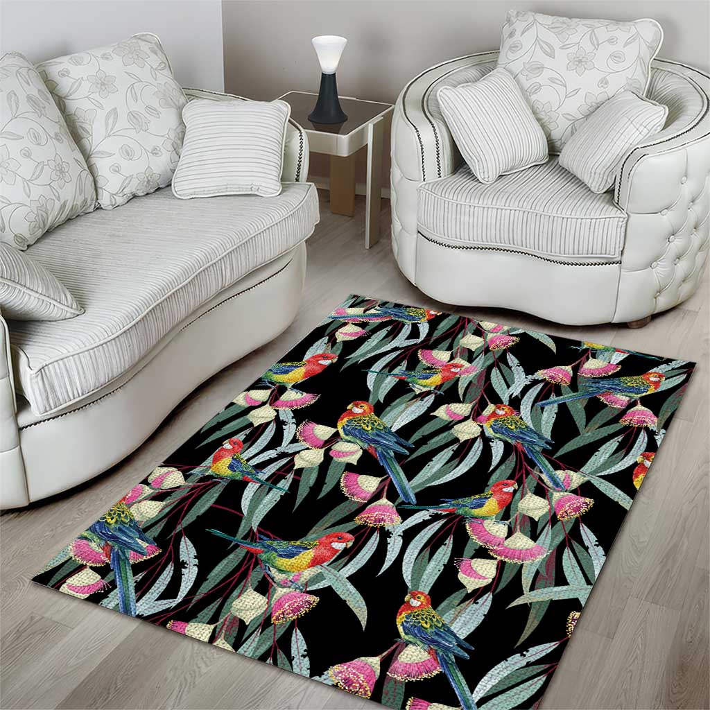 Eastern Rosella Australia Area Rug Eucalyptus Blossom Seamless Style - Aussie Hoodie