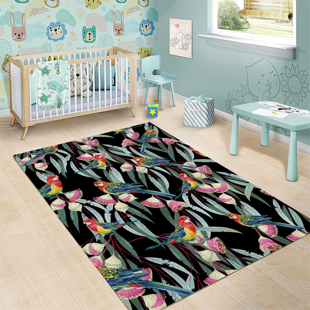 Eastern Rosella Australia Area Rug Eucalyptus Blossom Seamless Style - Aussie Hoodie