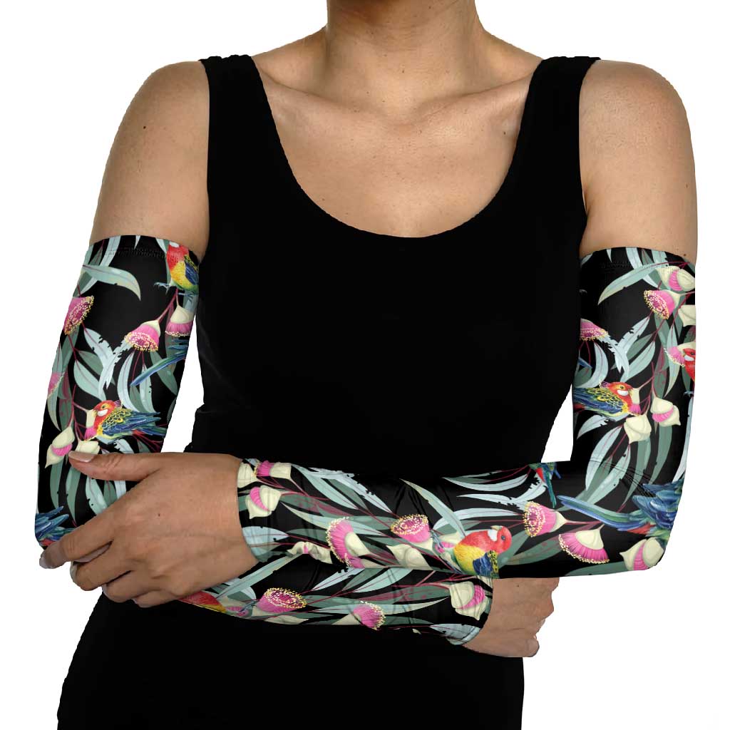 Eastern Rosella Australia Arm Sleeves Eucalyptus Blossom Seamless Style - Aussie Hoodie