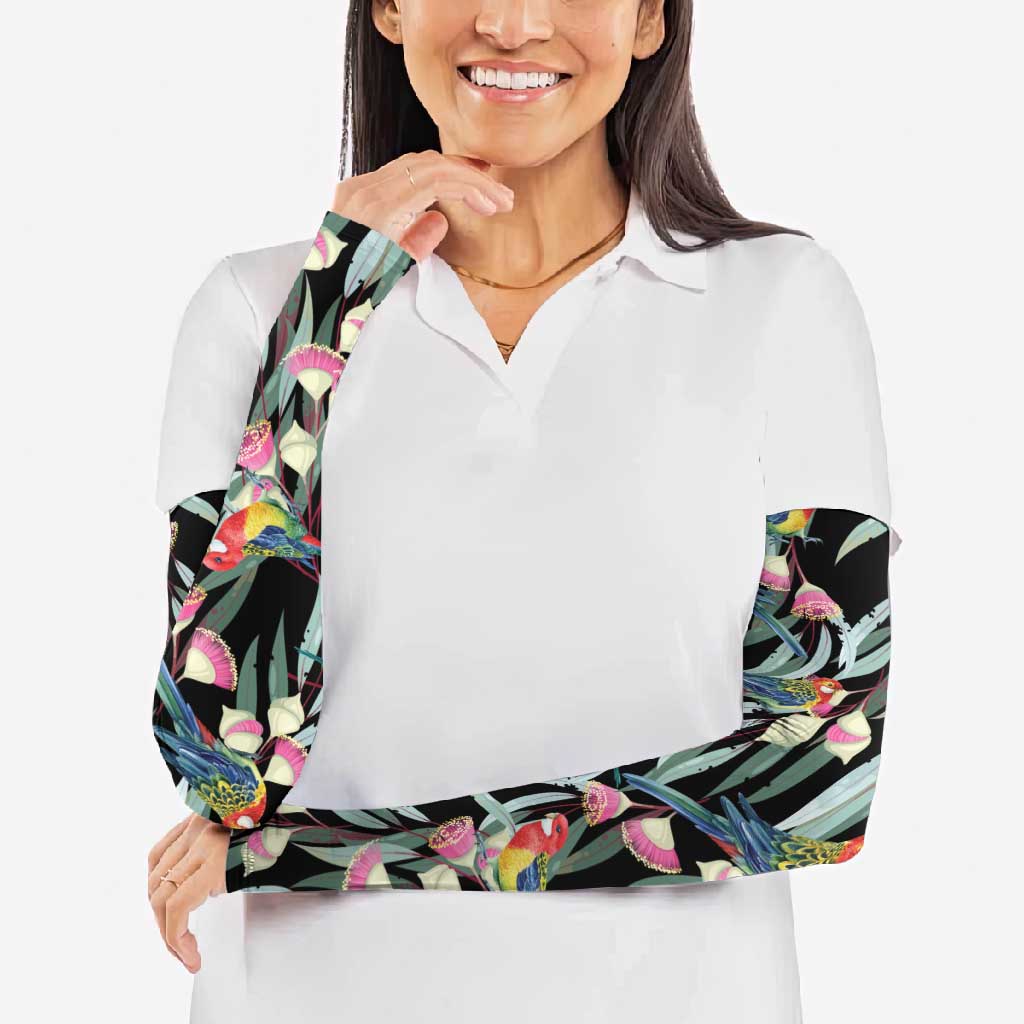 Eastern Rosella Australia Arm Sleeves Eucalyptus Blossom Seamless Style - Aussie Hoodie