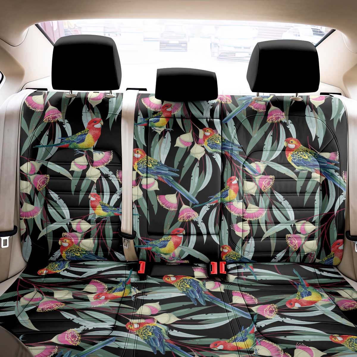 Eastern Rosella Australia Back Car Seat Cover Eucalyptus Blossom Seamless Style - Aussie Hoodie