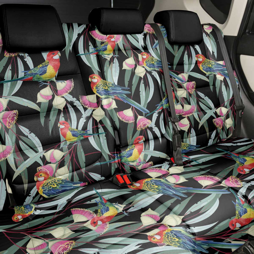 Eastern Rosella Australia Back Car Seat Cover Eucalyptus Blossom Seamless Style - Aussie Hoodie