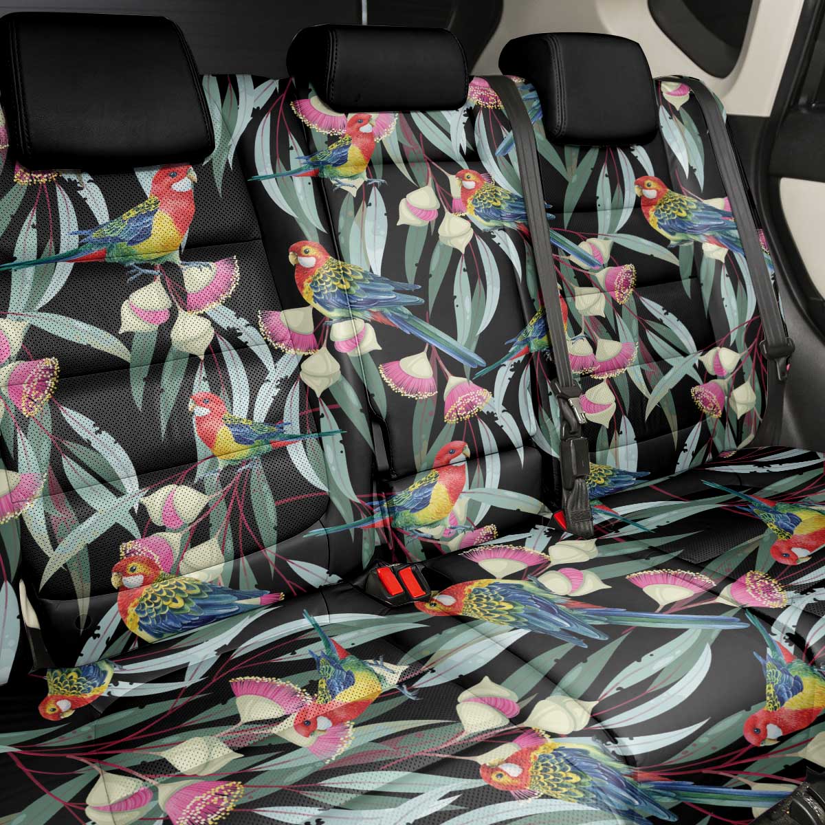 Eastern Rosella Australia Back Car Seat Cover Eucalyptus Blossom Seamless Style - Aussie Hoodie