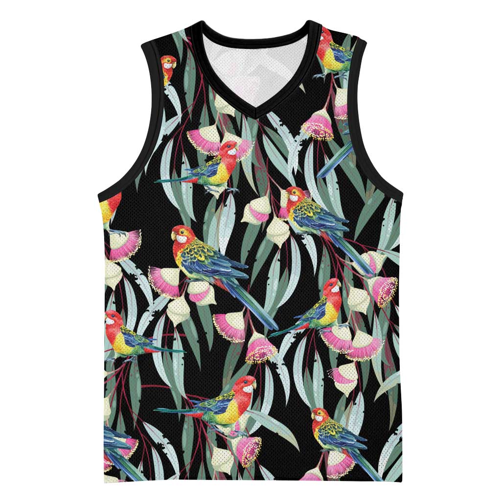 Eastern Rosella Australia Basketball Jersey Eucalyptus Blossom Seamless Style - Aussie Hoodie