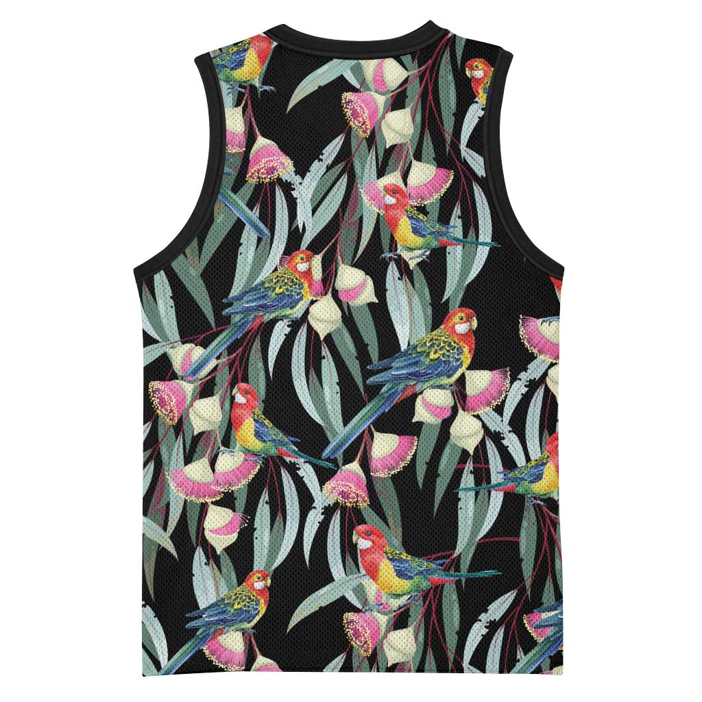 Eastern Rosella Australia Basketball Jersey Eucalyptus Blossom Seamless Style - Aussie Hoodie