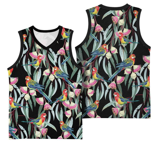 Eastern Rosella Australia Basketball Jersey Eucalyptus Blossom Seamless Style - Aussie Hoodie