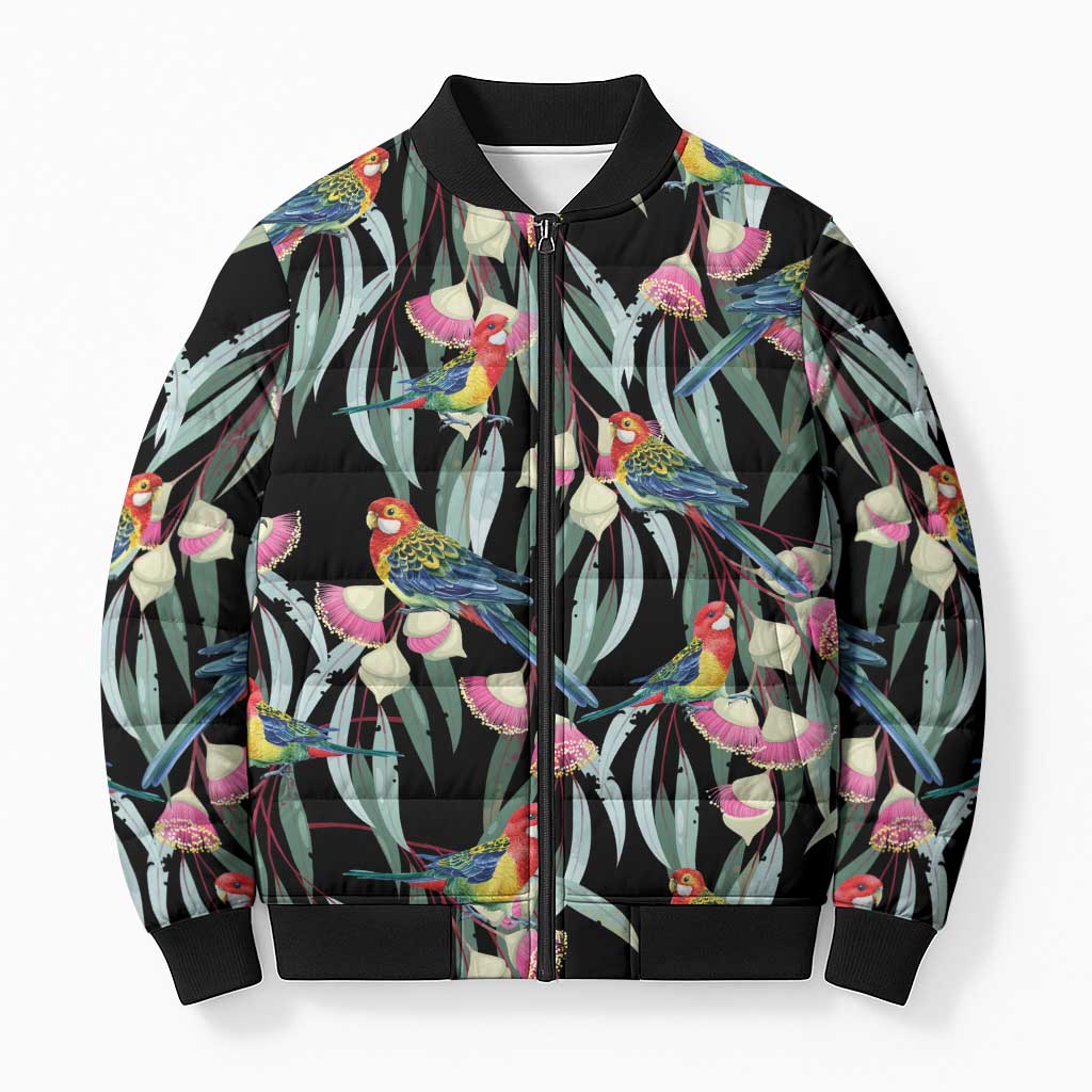 Eastern Rosella Australia Bomber Puffer Jacket Eucalyptus Blossom Seamless Style - Aussie Hoodie