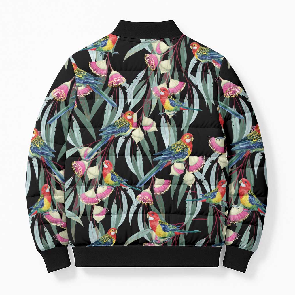 Eastern Rosella Australia Bomber Puffer Jacket Eucalyptus Blossom Seamless Style - Aussie Hoodie