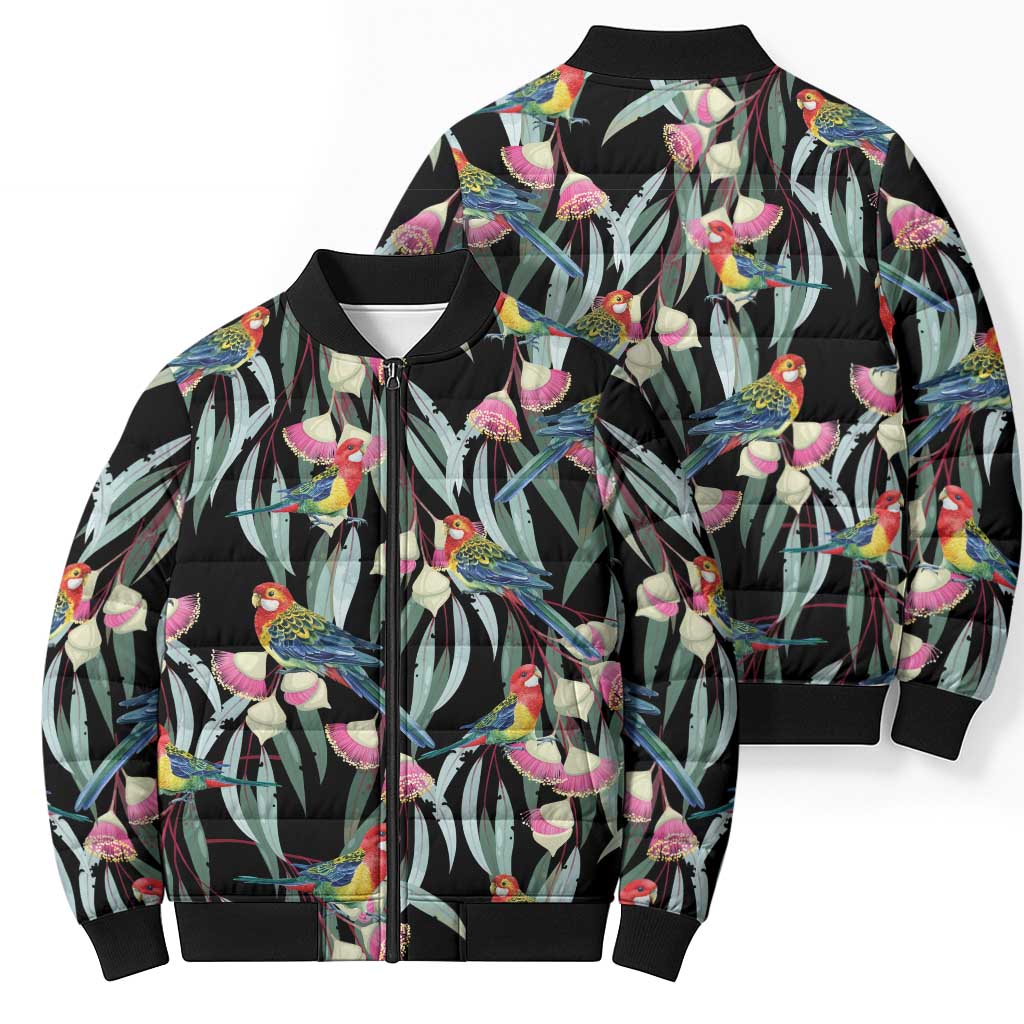 Eastern Rosella Australia Bomber Puffer Jacket Eucalyptus Blossom Seamless Style - Aussie Hoodie