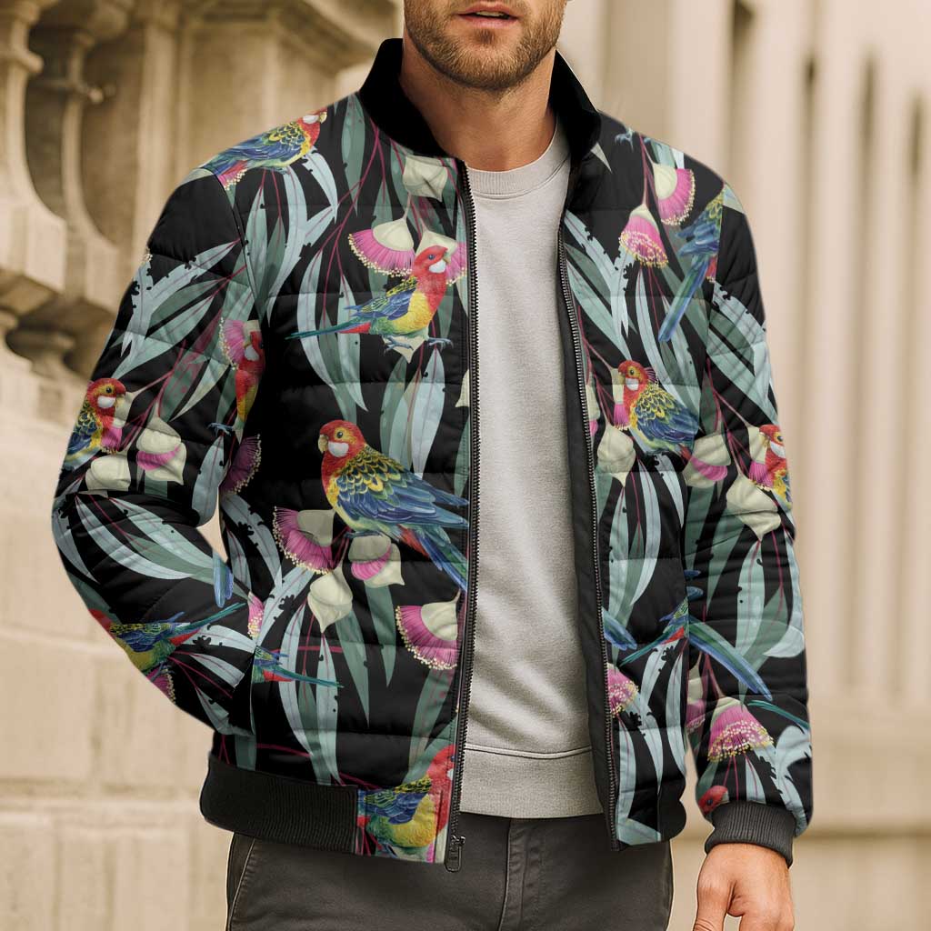 Eastern Rosella Australia Bomber Puffer Jacket Eucalyptus Blossom Seamless Style - Aussie Hoodie
