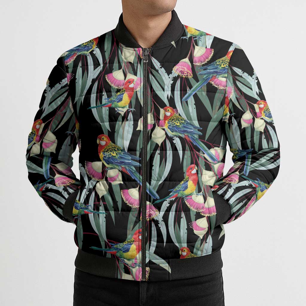 Eastern Rosella Australia Bomber Puffer Jacket Eucalyptus Blossom Seamless Style - Aussie Hoodie