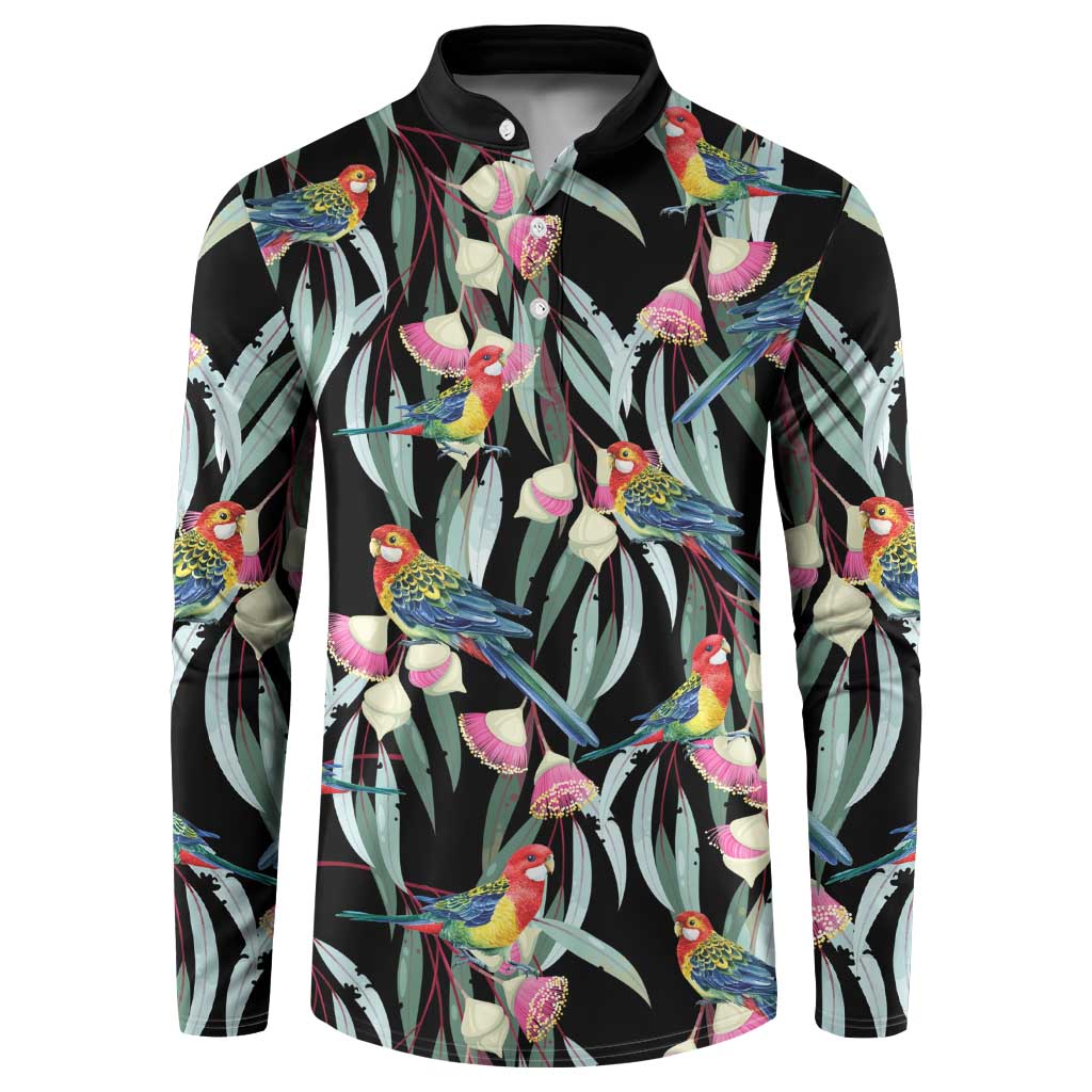 Eastern Rosella Australia Button Sweatshirt Eucalyptus Blossom Seamless Style - Aussie Hoodie