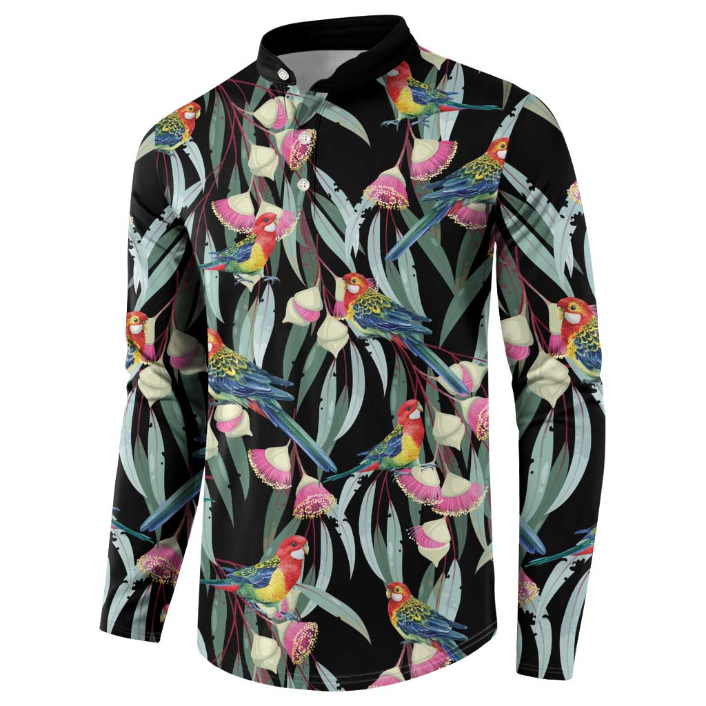 Eastern Rosella Australia Button Sweatshirt Eucalyptus Blossom Seamless Style - Aussie Hoodie