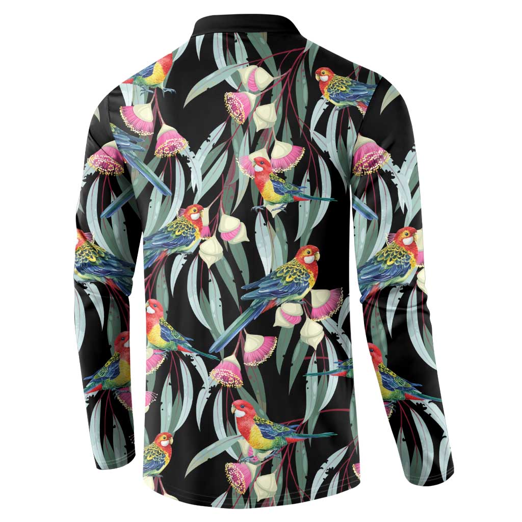 Eastern Rosella Australia Button Sweatshirt Eucalyptus Blossom Seamless Style - Aussie Hoodie