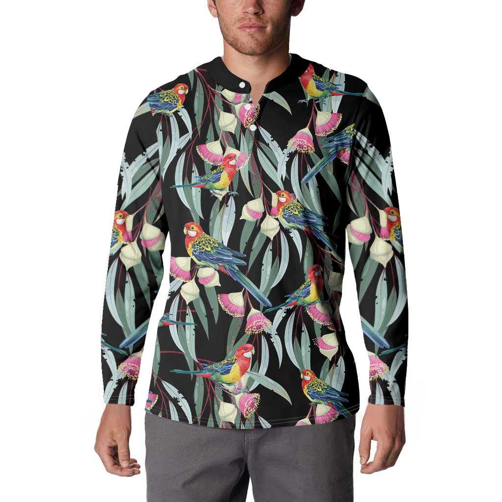 Eastern Rosella Australia Button Sweatshirt Eucalyptus Blossom Seamless Style - Aussie Hoodie