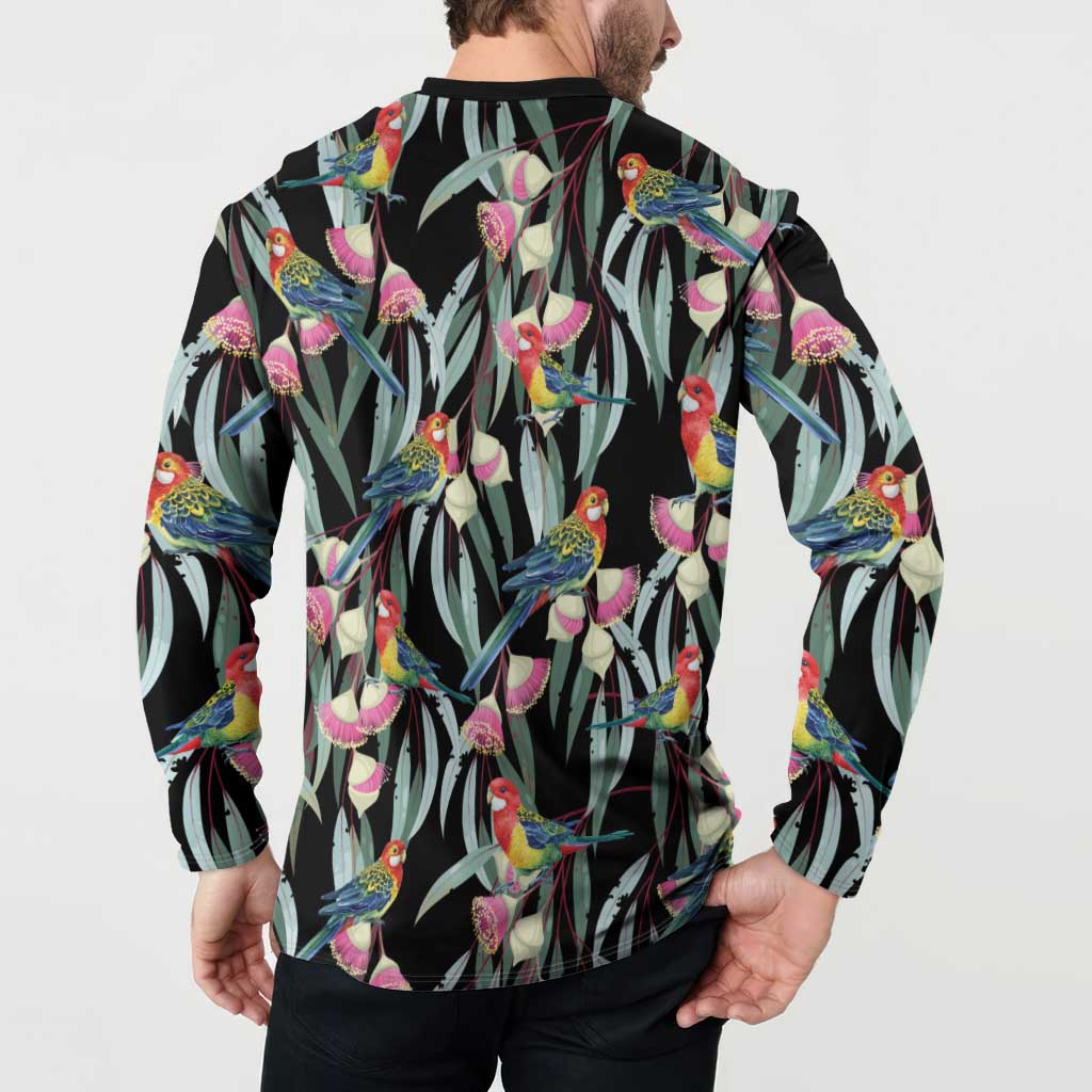 Eastern Rosella Australia Button Sweatshirt Eucalyptus Blossom Seamless Style - Aussie Hoodie