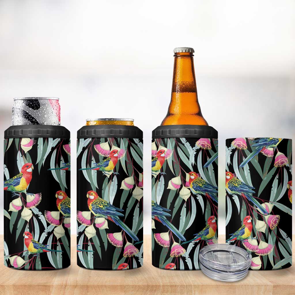 Eastern Rosella Australia 4 in 1 Can Cooler Tumbler Eucalyptus Blossom Seamless Style - Aussie Hoodie