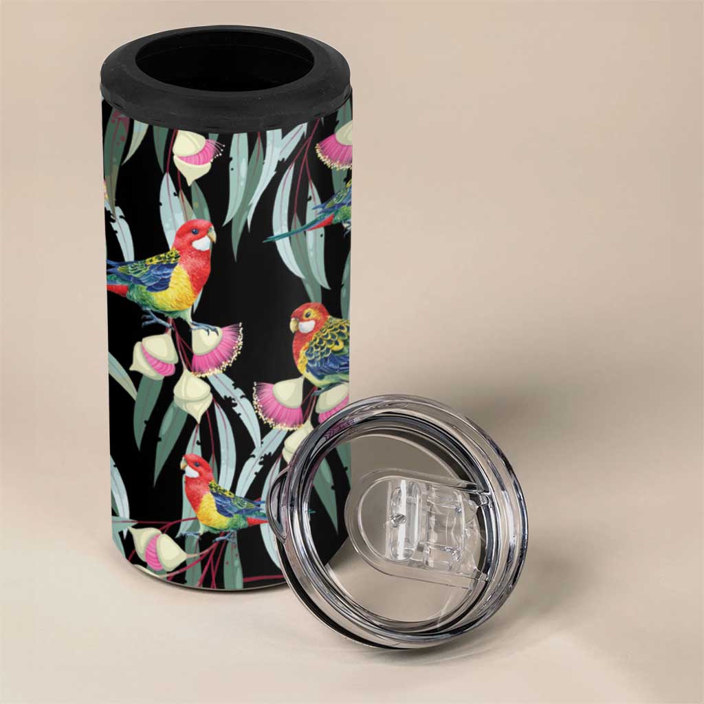 Eastern Rosella Australia 4 in 1 Can Cooler Tumbler Eucalyptus Blossom Seamless Style - Aussie Hoodie