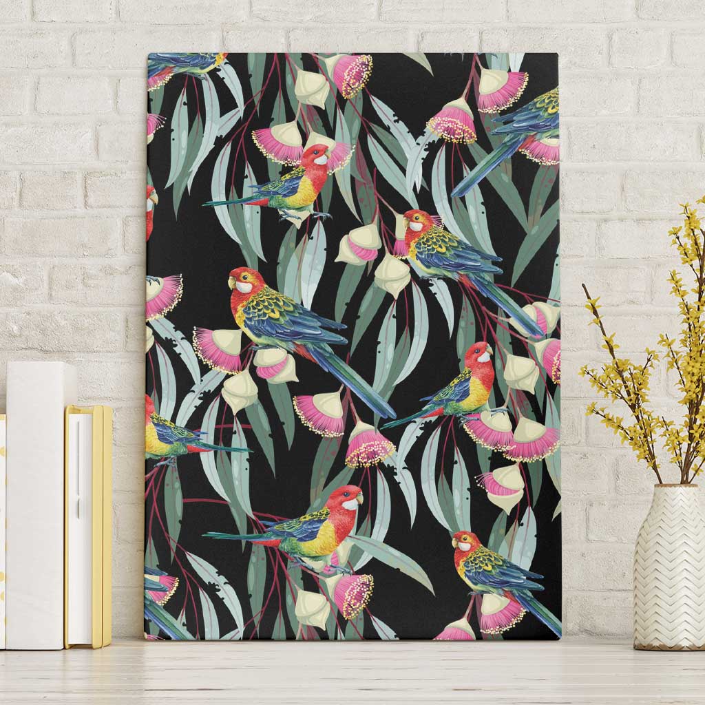 Eastern Rosella Australia Canvas Wall Art Eucalyptus Blossom Seamless Style - Aussie Hoodie