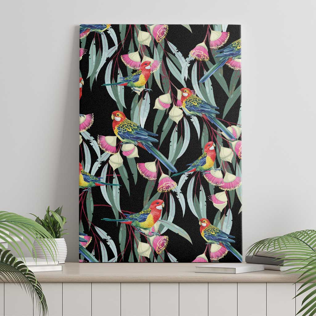 Eastern Rosella Australia Canvas Wall Art Eucalyptus Blossom Seamless Style - Aussie Hoodie