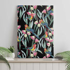 Eastern Rosella Australia Canvas Wall Art Eucalyptus Blossom Seamless Style - Aussie Hoodie
