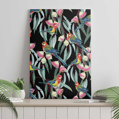 Eastern Rosella Australia Canvas Wall Art Eucalyptus Blossom Seamless Style - Aussie Hoodie