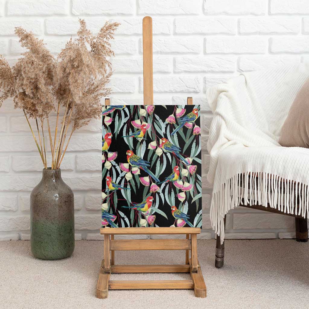 Eastern Rosella Australia Canvas Wall Art Eucalyptus Blossom Seamless Style - Aussie Hoodie