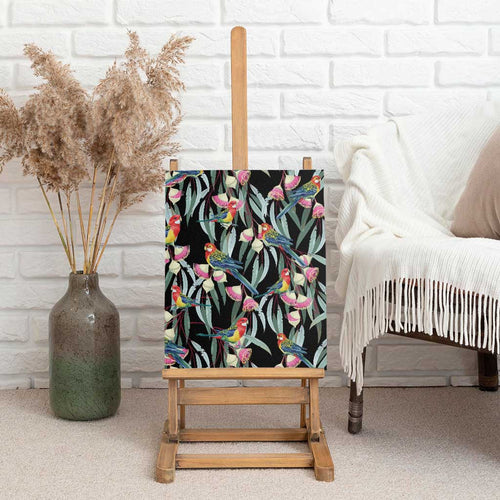 Eastern Rosella Australia Canvas Wall Art Eucalyptus Blossom Seamless Style - Aussie Hoodie