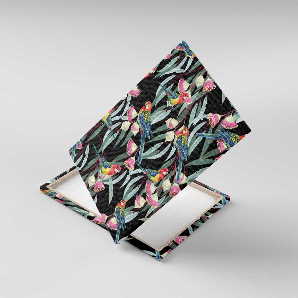 Eastern Rosella Australia Canvas Wall Art Eucalyptus Blossom Seamless Style - Aussie Hoodie