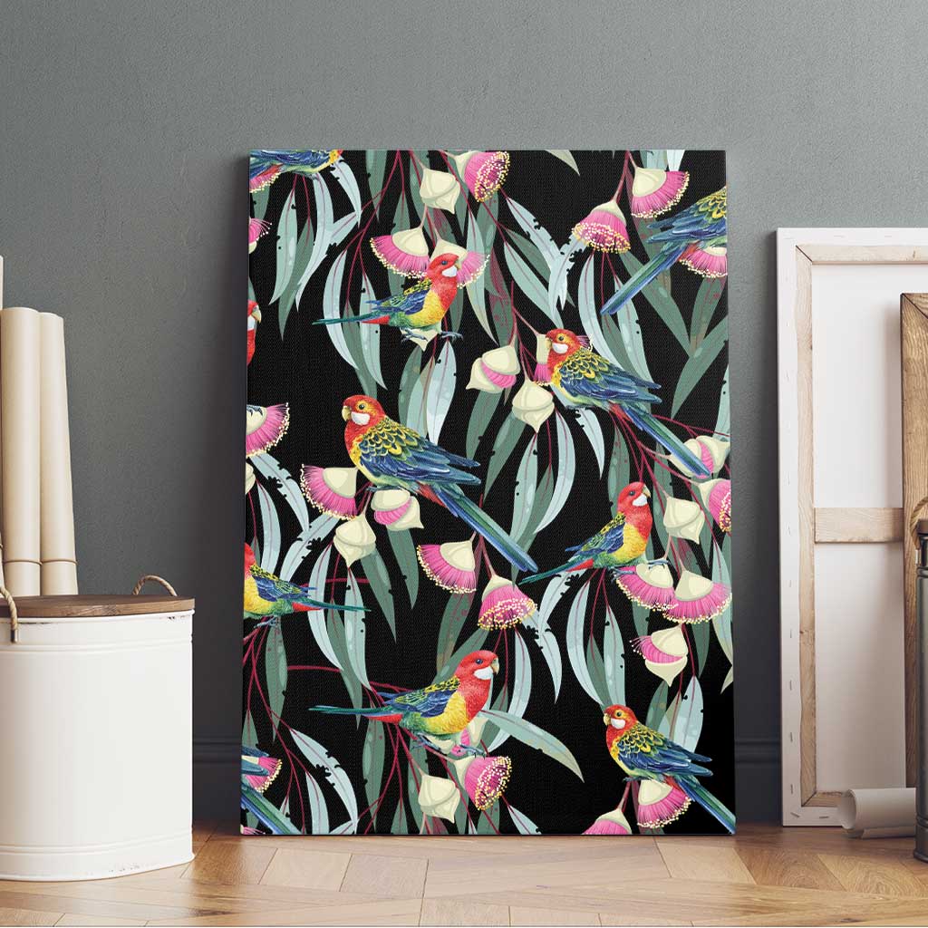 Eastern Rosella Australia Canvas Wall Art Eucalyptus Blossom Seamless Style - Aussie Hoodie