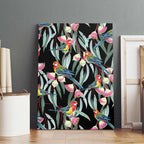 Eastern Rosella Australia Canvas Wall Art Eucalyptus Blossom Seamless Style - Aussie Hoodie