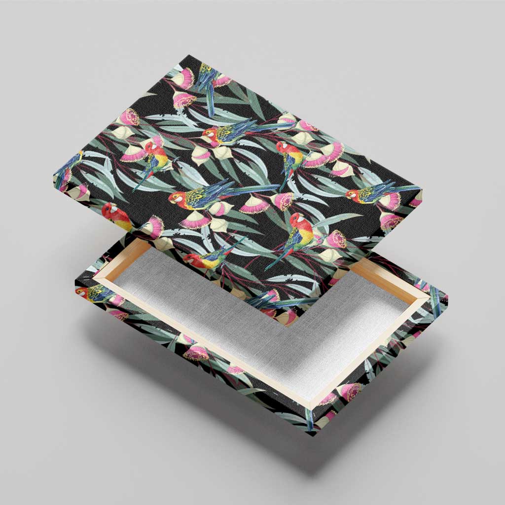 Eastern Rosella Australia Canvas Wall Art Eucalyptus Blossom Seamless Style - Aussie Hoodie