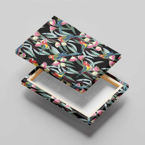Eastern Rosella Australia Canvas Wall Art Eucalyptus Blossom Seamless Style - Aussie Hoodie