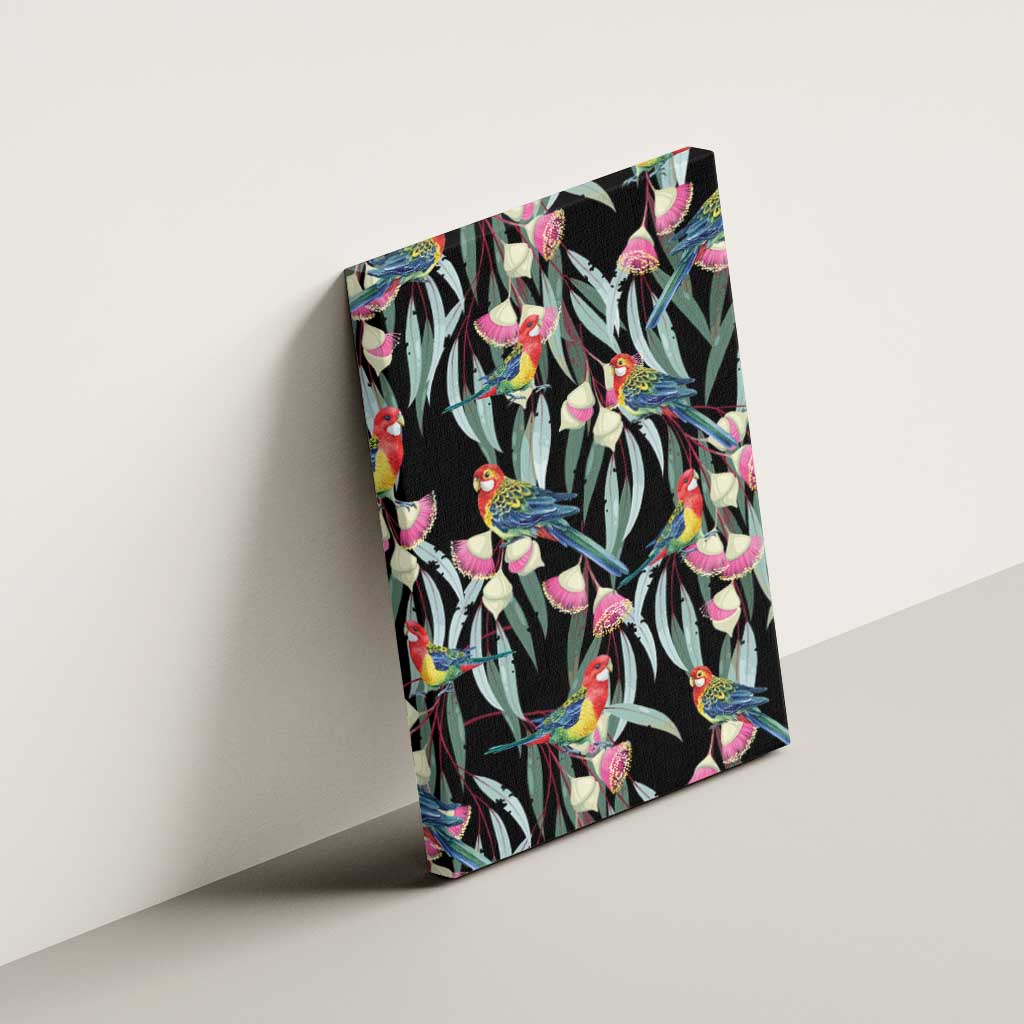 Eastern Rosella Australia Canvas Wall Art Eucalyptus Blossom Seamless Style - Aussie Hoodie