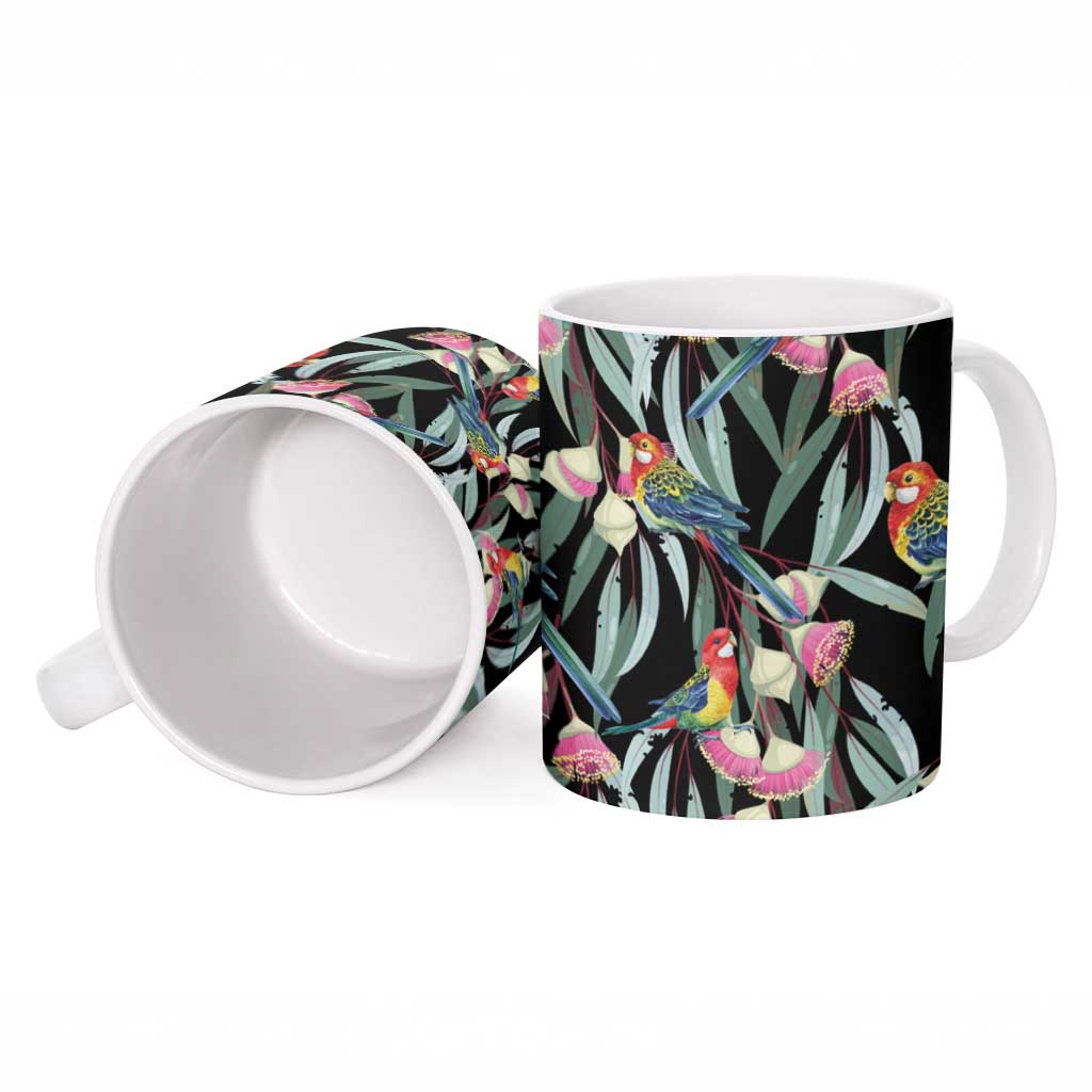 Eastern Rosella Australia Ceramic Mug Eucalyptus Blossom Seamless Style - Aussie Hoodie