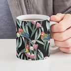Eastern Rosella Australia Ceramic Mug Eucalyptus Blossom Seamless Style - Aussie Hoodie