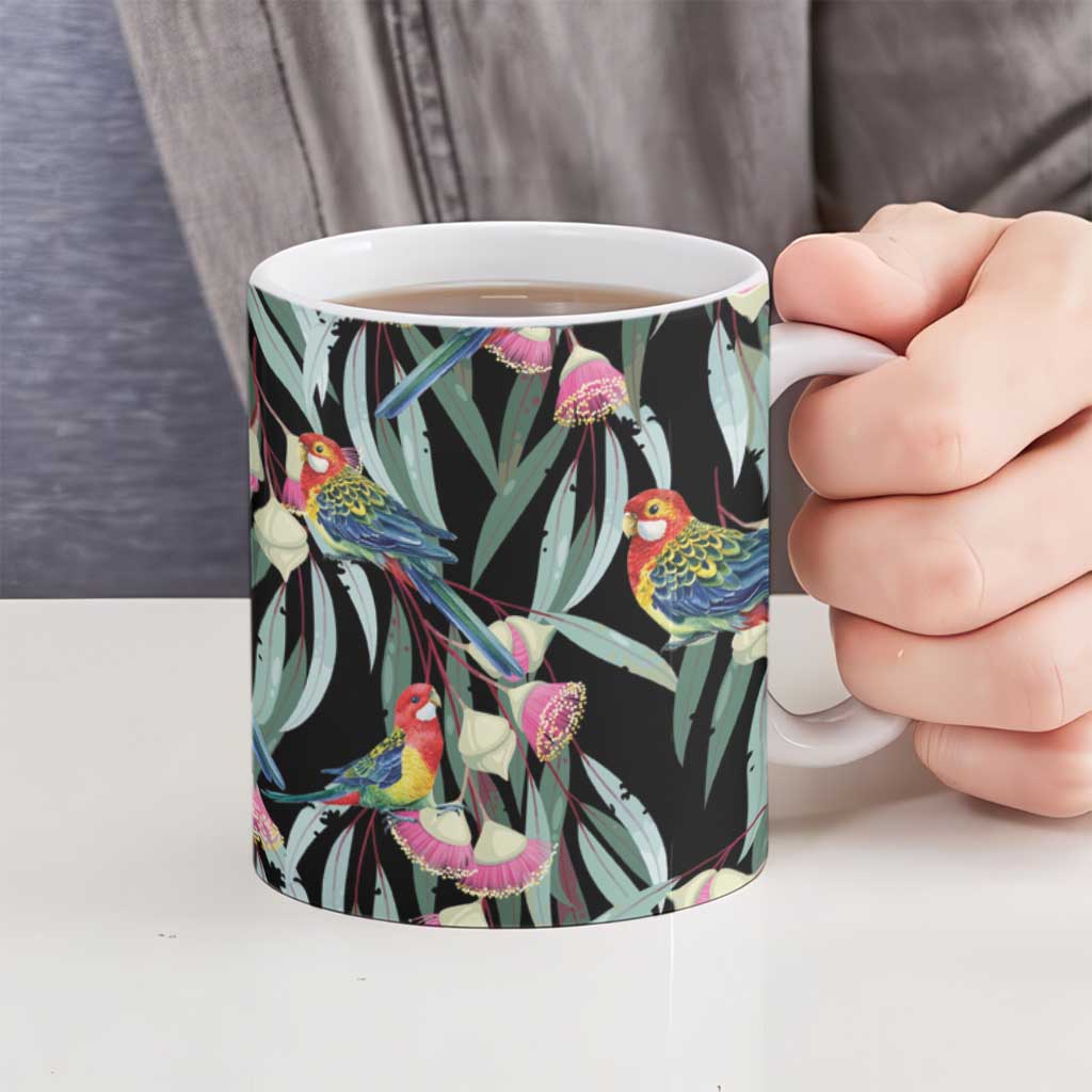 Eastern Rosella Australia Ceramic Mug Eucalyptus Blossom Seamless Style - Aussie Hoodie