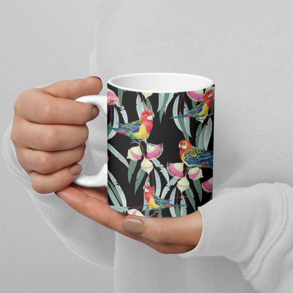 Eastern Rosella Australia Ceramic Mug Eucalyptus Blossom Seamless Style - Aussie Hoodie