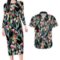 Eastern Rosella Australia Couples Matching Long Sleeve Bodycon Dress and Hawaiian Shirt Eucalyptus Blossom Seamless Style - Aussie Hoodie