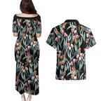Eastern Rosella Australia Couples Matching Puletasi and Hawaiian Shirt Eucalyptus Blossom Seamless Style - Aussie Hoodie