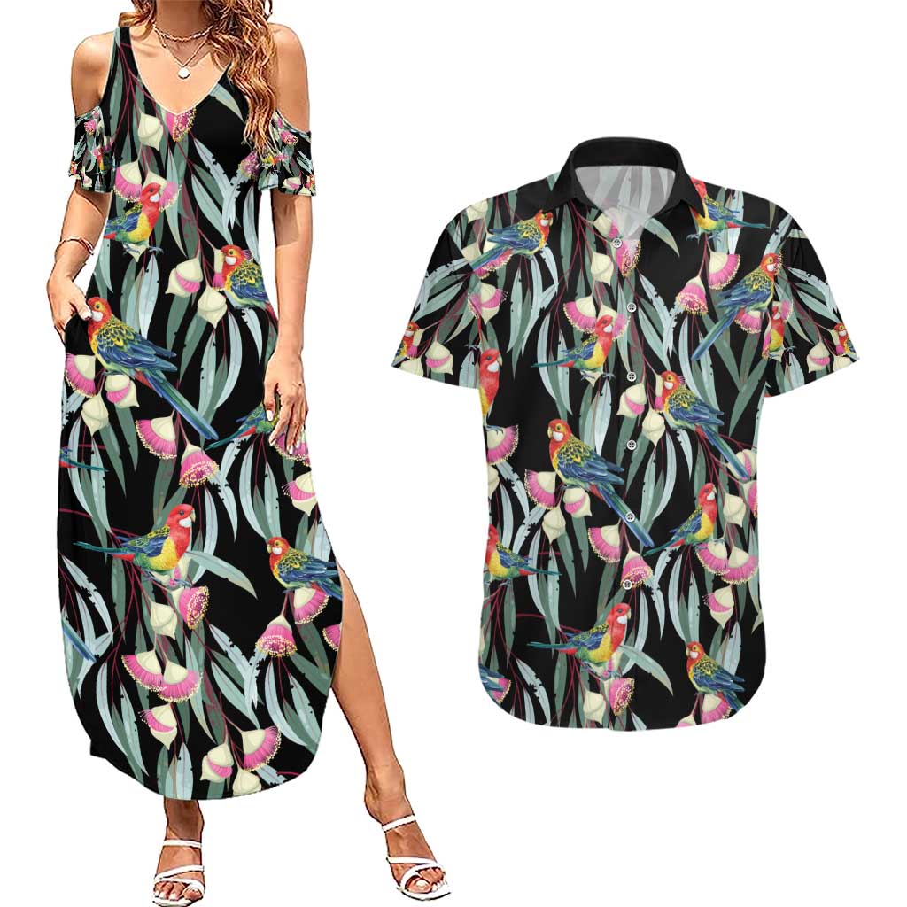 Eastern Rosella Australia Couples Matching Summer Maxi Dress and Hawaiian Shirt Eucalyptus Blossom Seamless Style - Aussie Hoodie