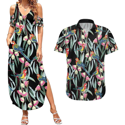 Eastern Rosella Australia Couples Matching Summer Maxi Dress and Hawaiian Shirt Eucalyptus Blossom Seamless Style - Aussie Hoodie