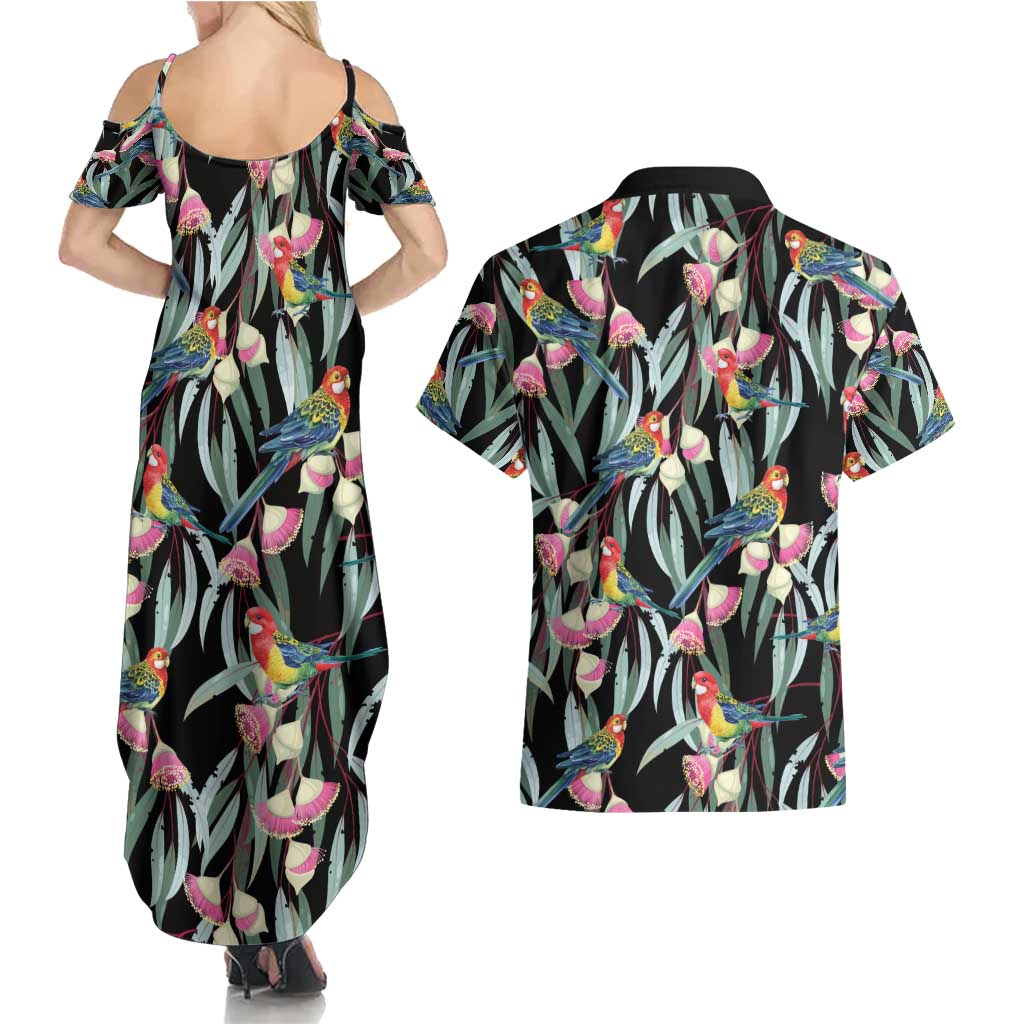 Eastern Rosella Australia Couples Matching Summer Maxi Dress and Hawaiian Shirt Eucalyptus Blossom Seamless Style - Aussie Hoodie