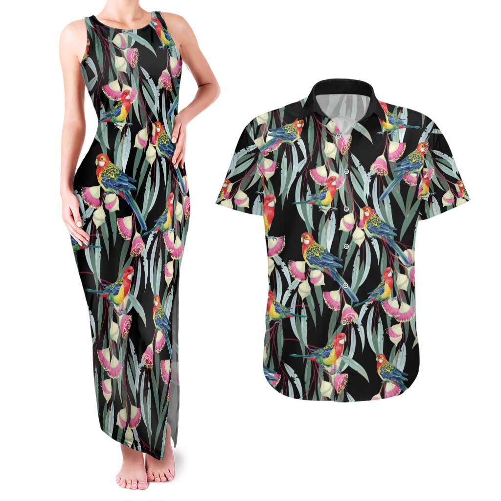Eastern Rosella Australia Couples Matching Tank Maxi Dress and Hawaiian Shirt Eucalyptus Blossom Seamless Style - Aussie Hoodie