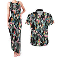 Eastern Rosella Australia Couples Matching Tank Maxi Dress and Hawaiian Shirt Eucalyptus Blossom Seamless Style - Aussie Hoodie